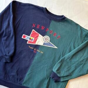 ⛵️ Vintage 90s Newport Colorblock Sweatshirt L Split Tone Nautical Preppy